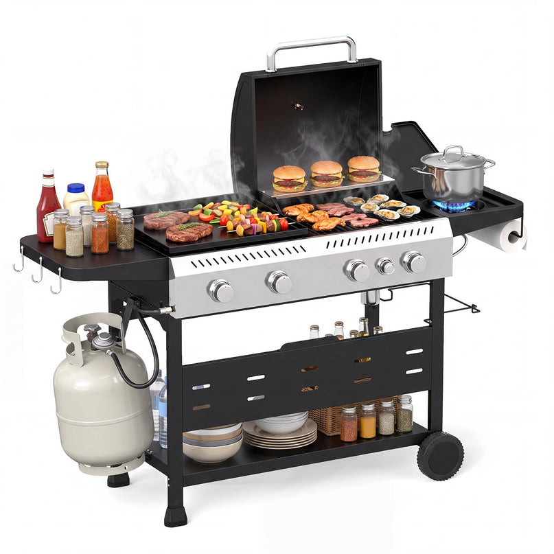 GIANTEX 5-Burner 48,000 BTU Propane Gas Grill and Griddle Combo with Side Burner