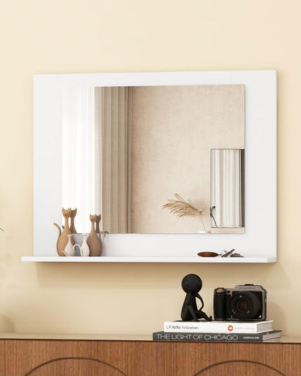 CHARMAID Bathroom Mirror with Shelf - 24" x 18" Wall Mirror Over Bathroom Sink
