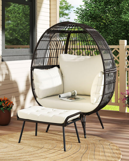 Giantex Oversized Wicker Egg Chair with Thick Cushions