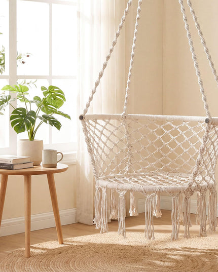 Chaise hamac Giantex | Balancelle macramé avec pompons