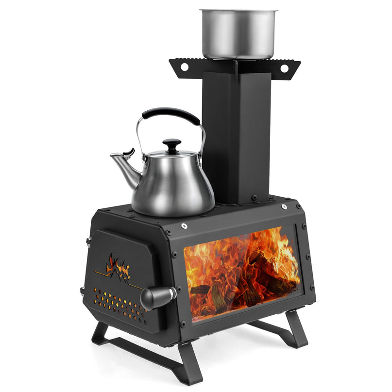 Giantex Portable Camping Wood Stove - Mini Wood Burning Stove w/ 2 Cooking Positions