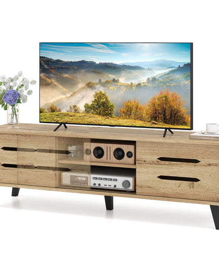 Meuble TV moderne Mid-Century Giantex pour téléviseur de 55 à 65 pouces | Table console média en bois