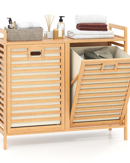 Giantex Tilt Out Laundry Hamper 20 Gal Bamboo Laundry Storage Cabinet