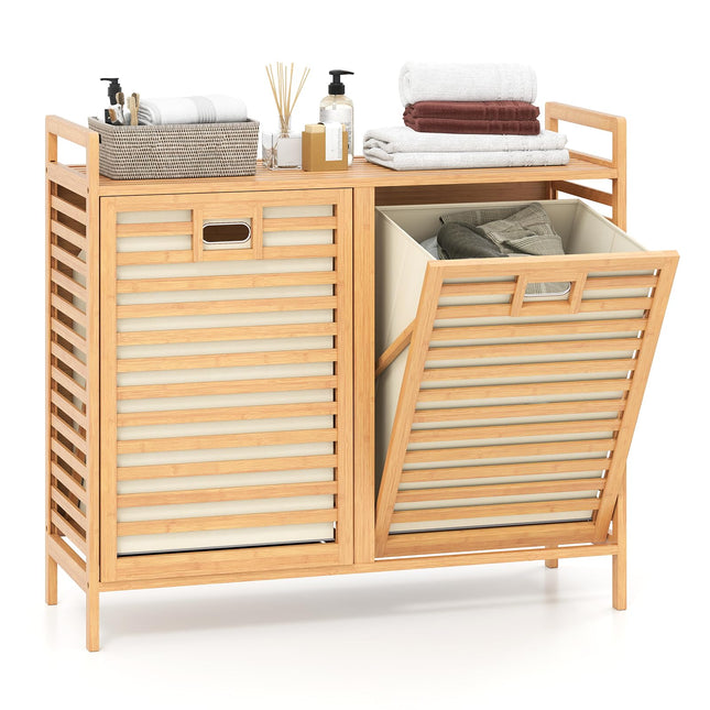 Giantex Tilt Out Laundry Hamper 20 Gal Bamboo Laundry Storage Cabinet