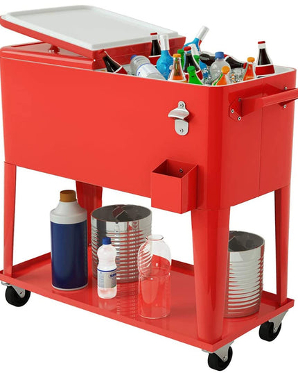 Giantex 80 Quart Patio Cooler Rolling Cooler Ice Chest with Shelf