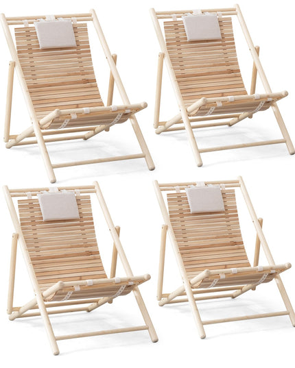 Giantex Wood Lounge Chair Outdoor - Folding Beach Chair with Detachable Headrest