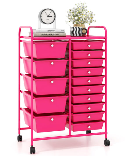 Giantex 15-Drawer Organizer Cart Office School Rolling Storage Cart