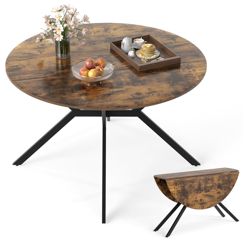 Giantex Folding Dining Table for 4-6 People 47" Round Drop Leaf Table