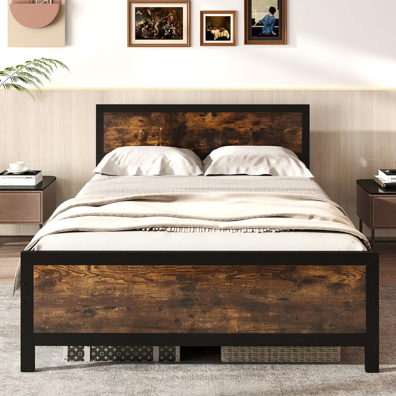 Giantex Metal Platform Bed Frame with Wood Headboard and Footboard