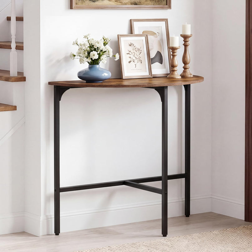 GIANTEX 32" Narrow Half Moon Console Table with Metal Frame & Anti-tip Kits