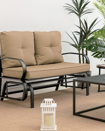 Giantex 2 Seats Glider Bench for Outside, Patio Glider Porch Loveseat w/Cushions & Powder Coated Steel Frame