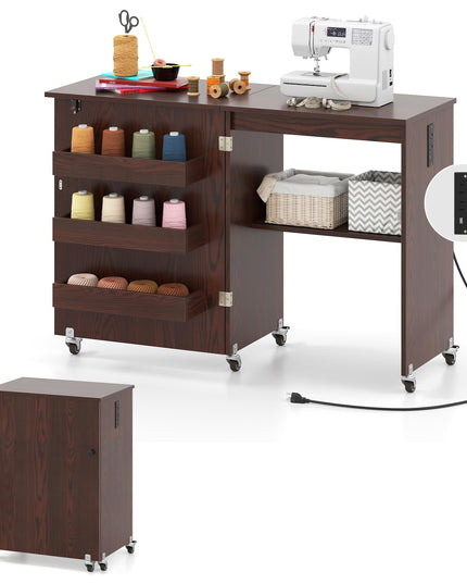 Giantex Folding Sewing Table with Charging Station