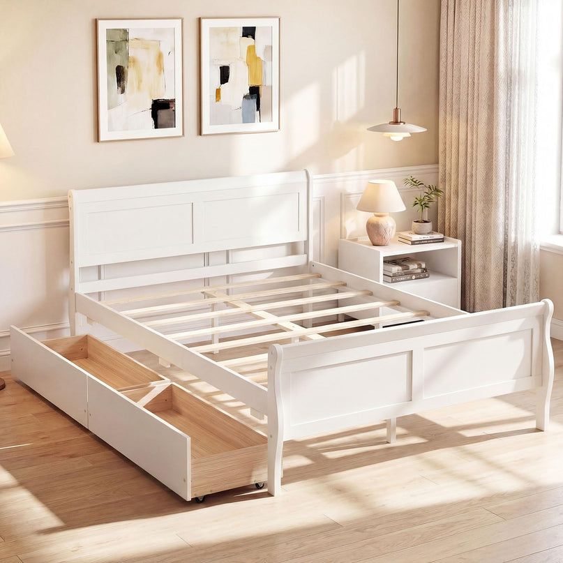 Giantex Bed Frame 2 Storage Drawers Wooden Slats Support Mattress Foundation
