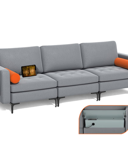 Giantex 97" Sectional Sofa Couch, 3-Seater Modular Sleeper with USB Ports