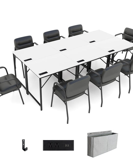 Giantex Conference Table with Charging Station, 2/4/6 PCS 32" x 24" Rectangular Meeting Room Desk with Storage Bag & Hook