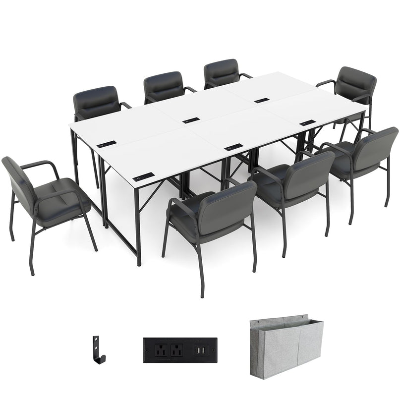Giantex Conference Table with Charging Station, 2/4/6 PCS 32" x 24" Rectangular Meeting Room Desk with Storage Bag & Hook