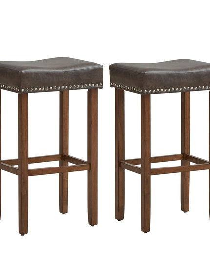 Giantex Bar Stools, Saddle-Shaped Kitchen Stools, PU Leather Bar Height Saddle Stools w/Footrests