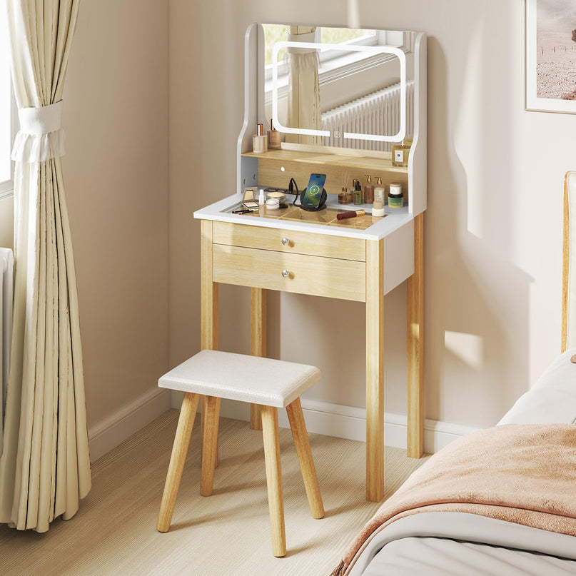 Small Vanity Desk with Mirror and Lights