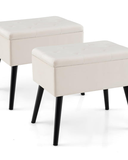 Giantex 20" Ottoman with Storage - Set of 1/2 Makeup Vanity Bench with Flip Top Storage