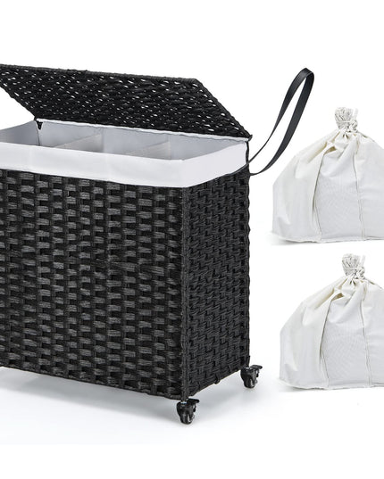 Panier à linge Giantex avec roulettes, panier à 3 sections de 125 L avec 2 sacs de doublure amovibles