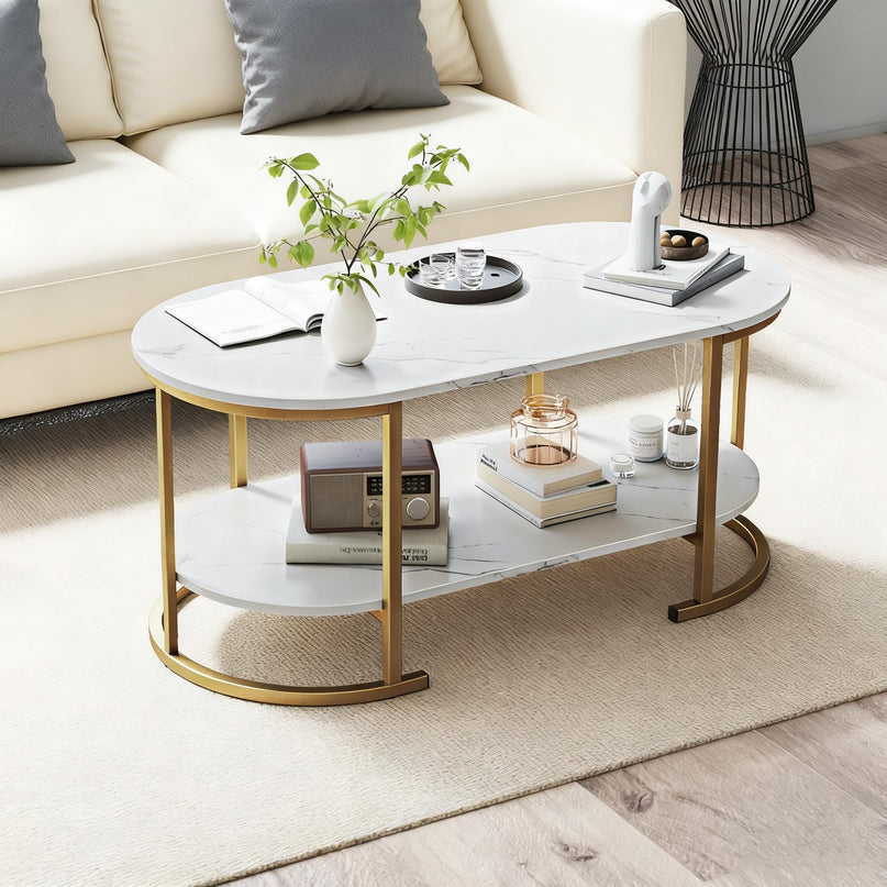 Giantex 2-Tier Coffee Table Oval Center Table