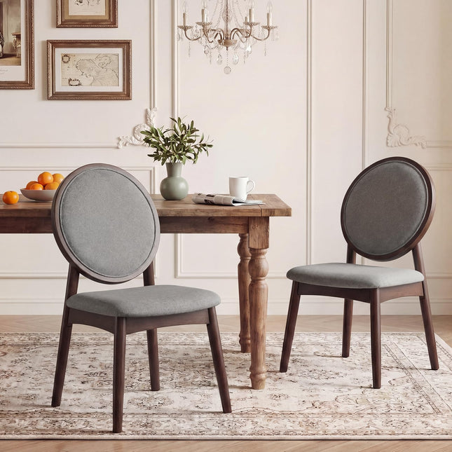 Chaises de salle à manger Giantex en tissu de lin rembourré avec siège rembourré et dossier rond (2/4)