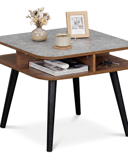 Table d'appoint à 2 niveaux en faux marbre Giantex avec étagères de rangement et pieds en bois d'hévéa