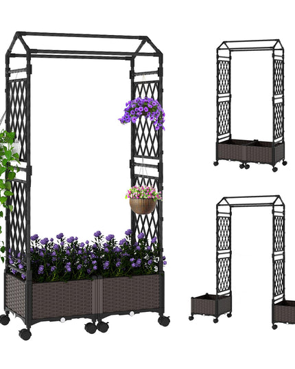 Giantex Raised Garden Bed with Trellis | Tall Self-Watering Planter Box on Lockable Wheels w/Roof