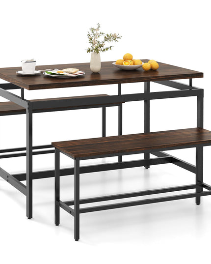 Giantex Kitchen Table Chairs Set of 3 - Dining Table Set for 4 with 2 Benches