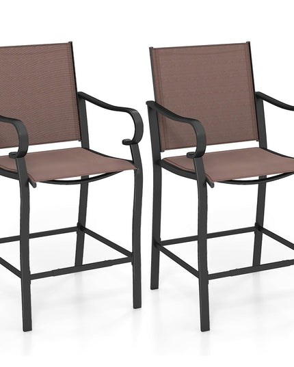 Giantex Counter Height Tall Patio Chairs with Breathable Mesh Fabric Metal Fram