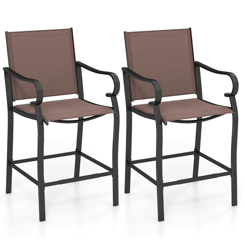 Giantex Counter Height Tall Patio Chairs with Breathable Mesh Fabric Metal Fram