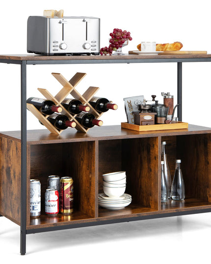 Giantex Buffet Sideboard, Wooden Cupboard, Kitchen Pantry w/Spacious Countertop, Large Open Shelf, 3 Cube Storage Cabinet