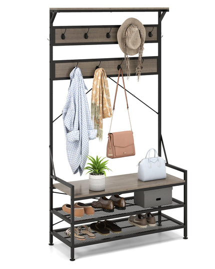 Giantex Freestanding Hall Tree with Shoe Storage Rack and 11 Hanging Hooks