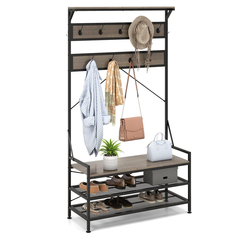 Giantex Freestanding Hall Tree with Shoe Storage Rack and 11 Hanging Hooks