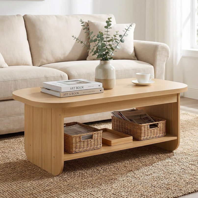 Giantex Oval Coffee Table 47" Mid Century Modern Center Table