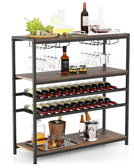 Giantex Wine Rack Table, Industrial Freestanding 22-Bottle Wooden Wine Bar Cabinet with 2 Wine Racks