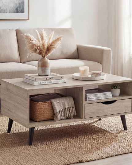 Table basse en bois Giantex avec tiroir de rangement, table de centre rustique de 36,5 pouces