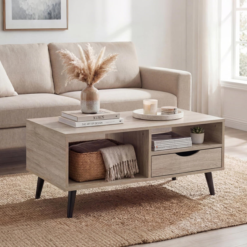 Table basse en bois Giantex avec tiroir de rangement, table de centre rustique de 36,5 pouces