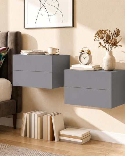 Giantex Floating Nightstand Set of 1/2 Wall-Mounted Table with 2 Drawers