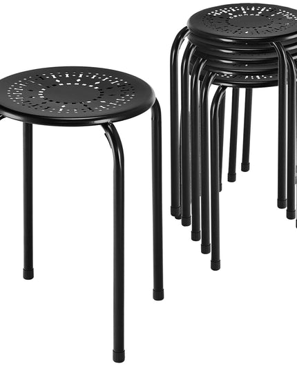 Giantex Round Metal Stool Set of 6-17.5" Height Stackable Stool with Anti-Slip Foot Pads