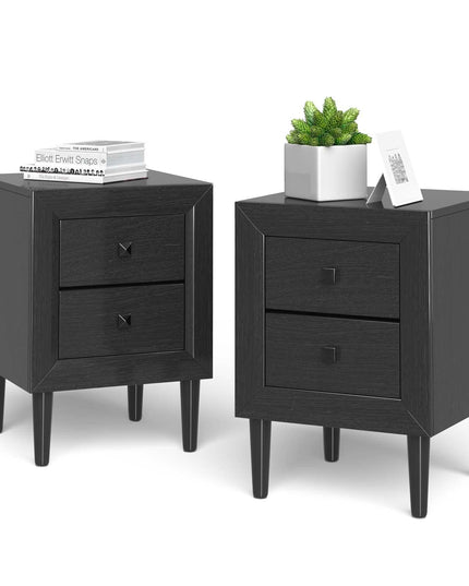 Nightstand Wooden W/Two Storage Drawers and Handles