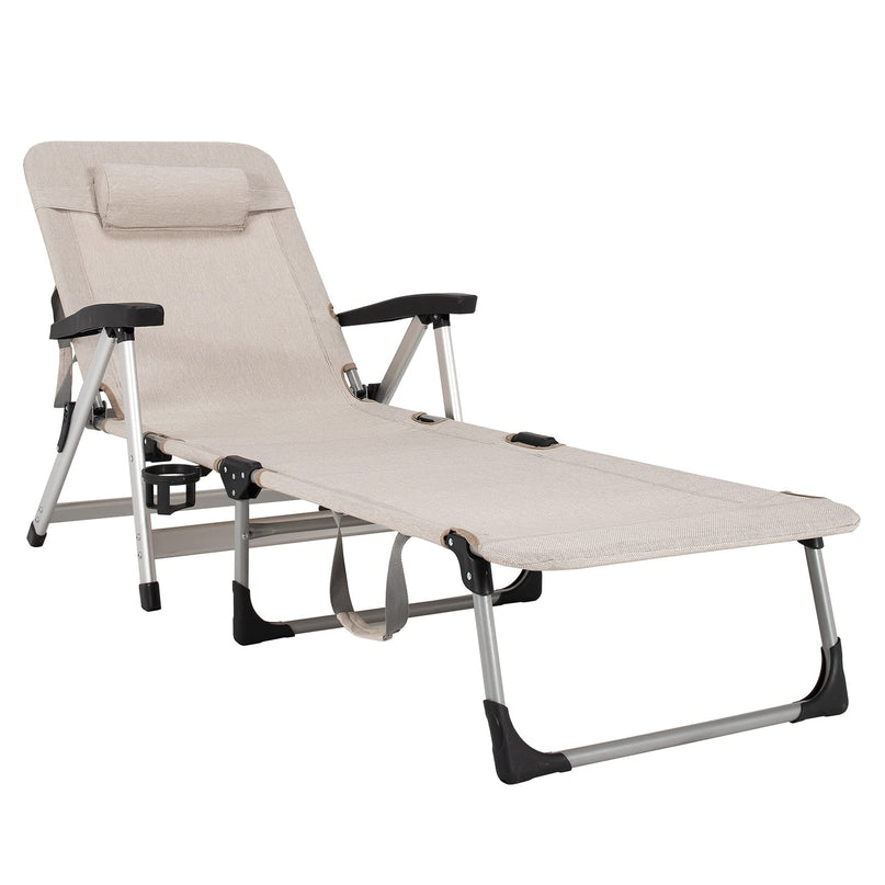 Patio Chaise Lounge Chair 7 Adjustable Position Folding Camping Cot