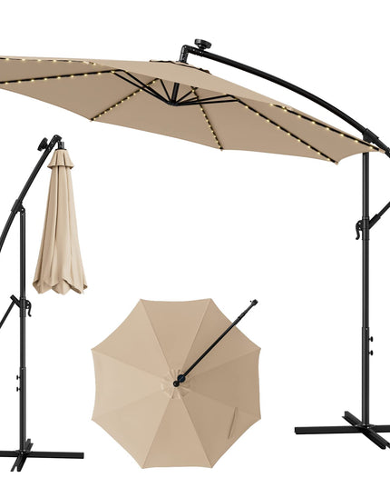Giantex 10 ft Offset Patio Umbrella with 112 Solar Lights, Outdoor Cantilever Umbrellas with 8 Ribs