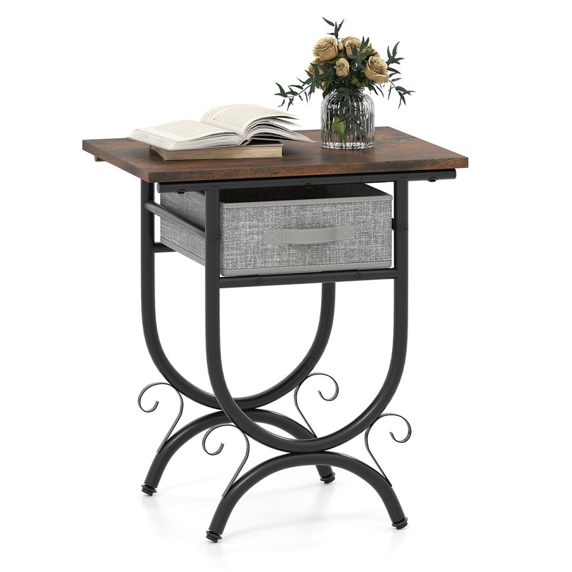 Giantex 21 Inch Tall End Table with Carved Metal Frame