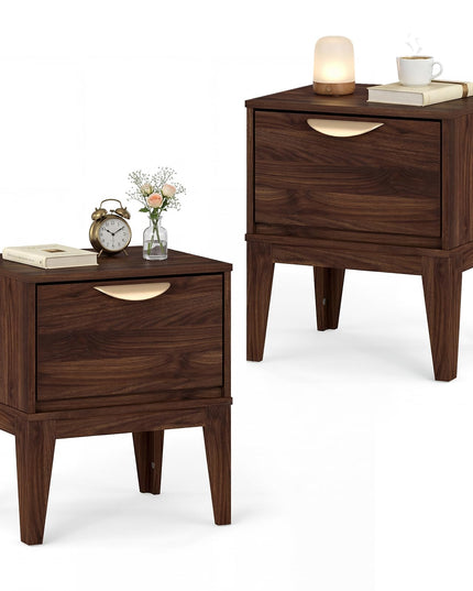 Giantex Night Stand with Storage Mid Century Modern Wood Bedside Table(1/2)