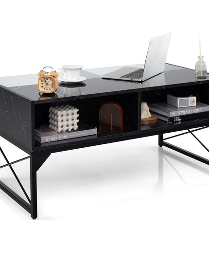Giantex LED Coffee Table, High Gloss Coffee Tables with 4 Storage Cubes