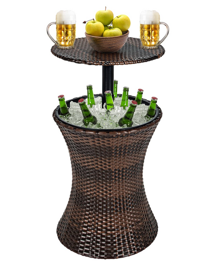 Giantex Outdoor Cool Bar Rattan Style Patio Cool Bar Table Adjustable Height