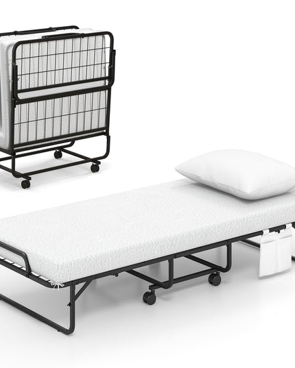 Giantex Folding Bed with Mattress and Top Pillow, Cot Portable Guest Bed w/Metal Frame, 75" x 31"