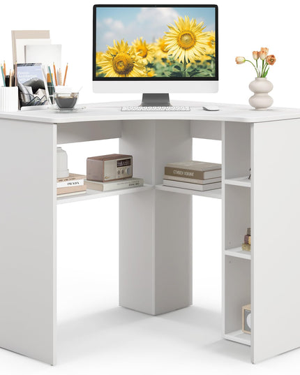 Giantex Corner Desk with Storage, 34" W x 30.5" H Small Computer Desk with Adjustable Shelves