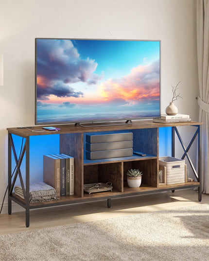 Giantex TV Stand with LED Lights & Power Outlets for 65 Inch TV